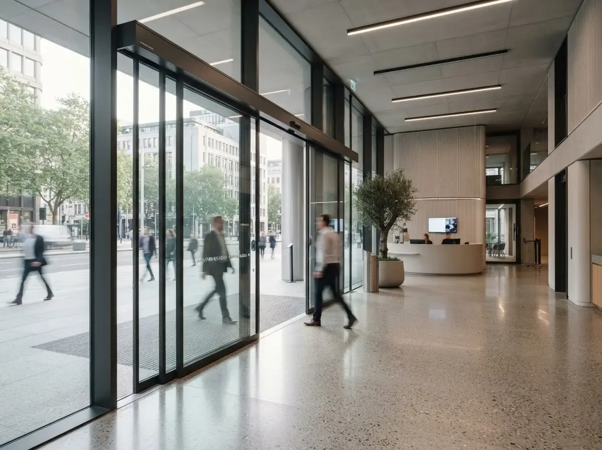 best self-closing sliding door solutions installed in a commercial building