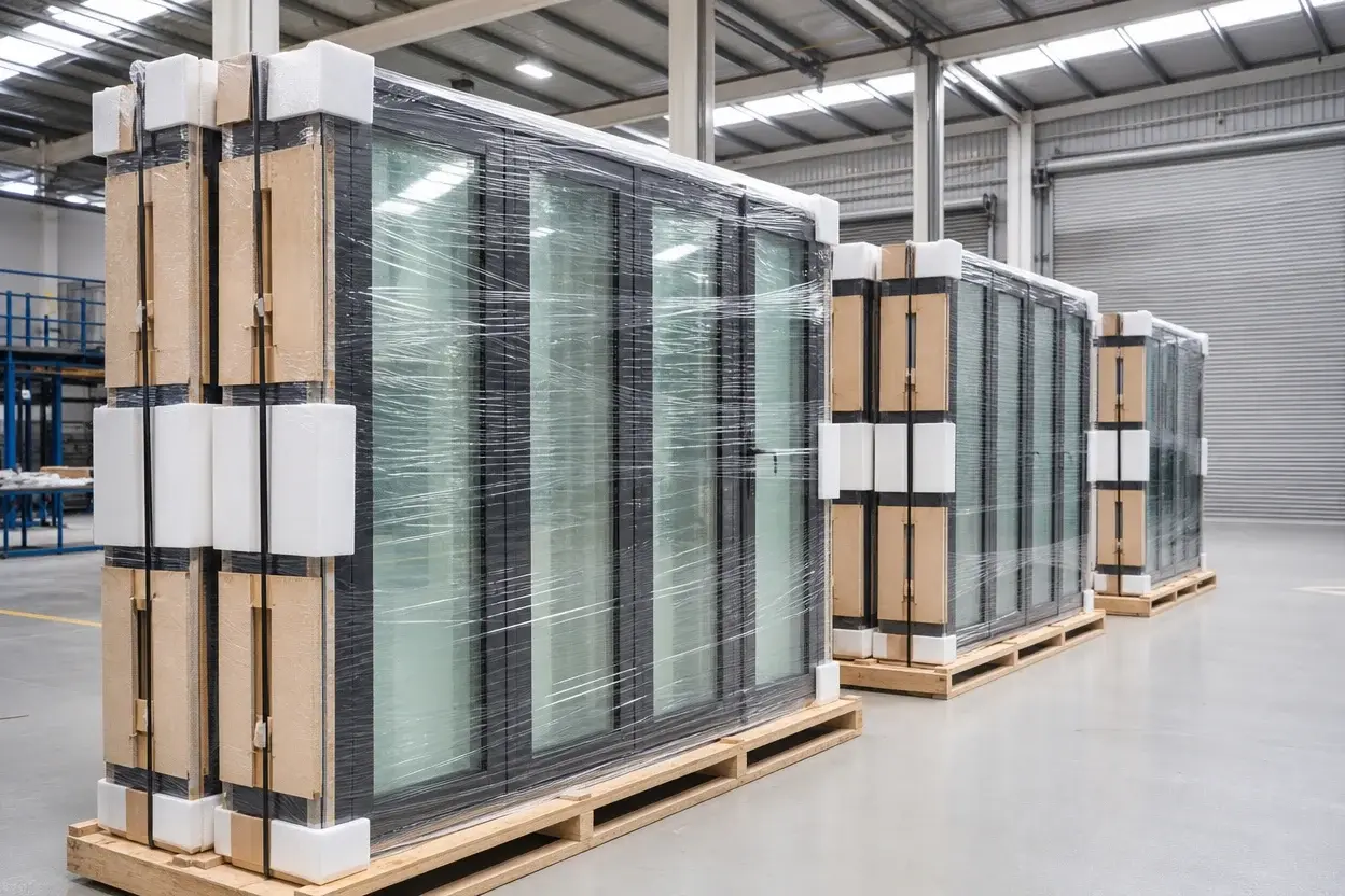 Aluminum folding door panels packed for export