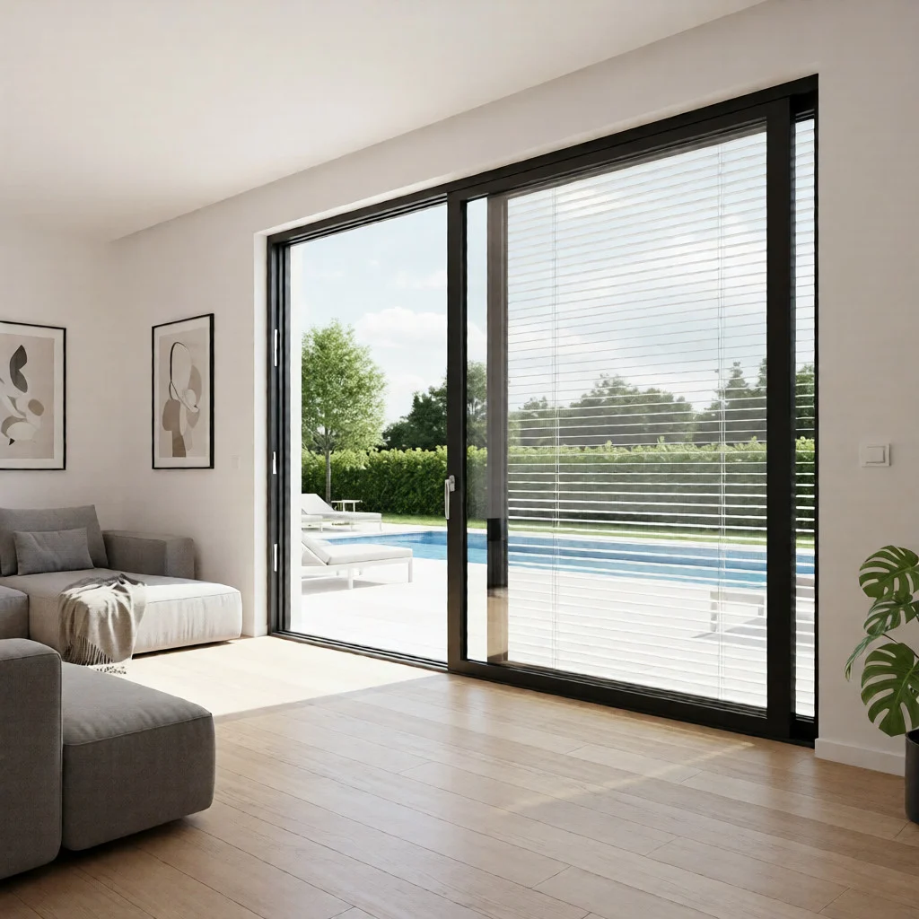 energy efficient patio doors with built in blinds