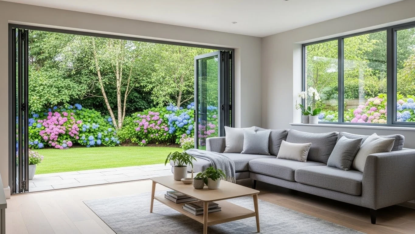 bi folding glass doors interior